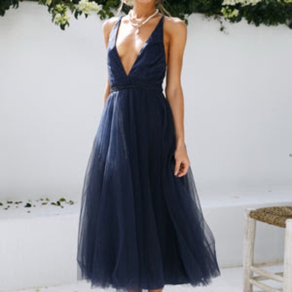 Hello Molly Summer Cinderella Midi Dress Navy